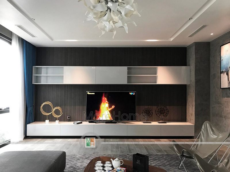 Kệ treo tường phòng khách gỗ dán laminate màu trắng