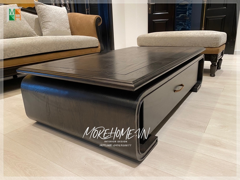 Bàn trà gỗ tự nhiên màu đen phong cách indochine mang lại sự độc đáo, mới lạ thẩm mỹ cho không gian.